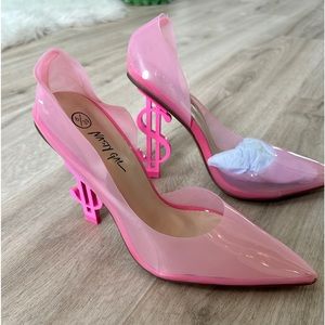 Pink translucent heels with $ signs